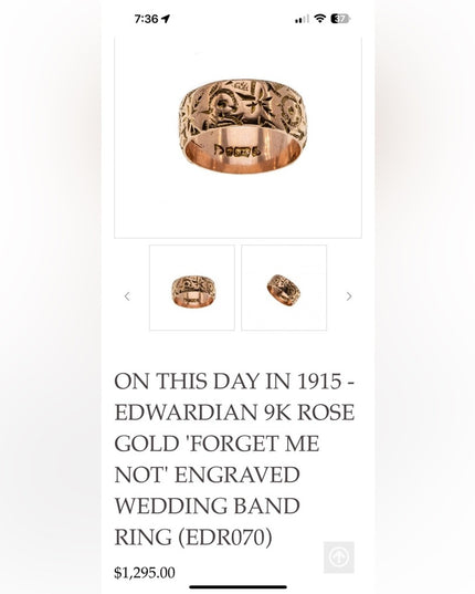 Elegant Antique Etched Handmade 10k Rose Gold Floral Ring