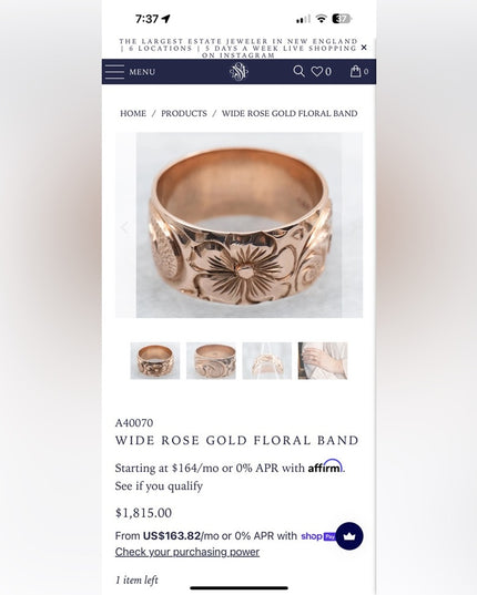 Elegant Antique Etched Handmade 10k Rose Gold Floral Ring