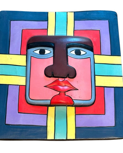 Colorful Abstract Face Wall Art Samuel Burch Cat Wood hanging