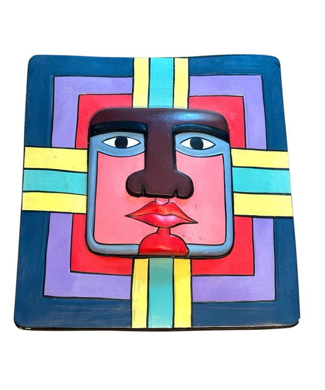 Colorful Abstract Face Wall Art Samuel Burch Cat Wood hanging