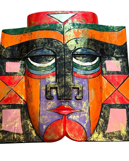 Colorful Abstract Face Wall Art Samuel Burch Cat Hand Painted Wood