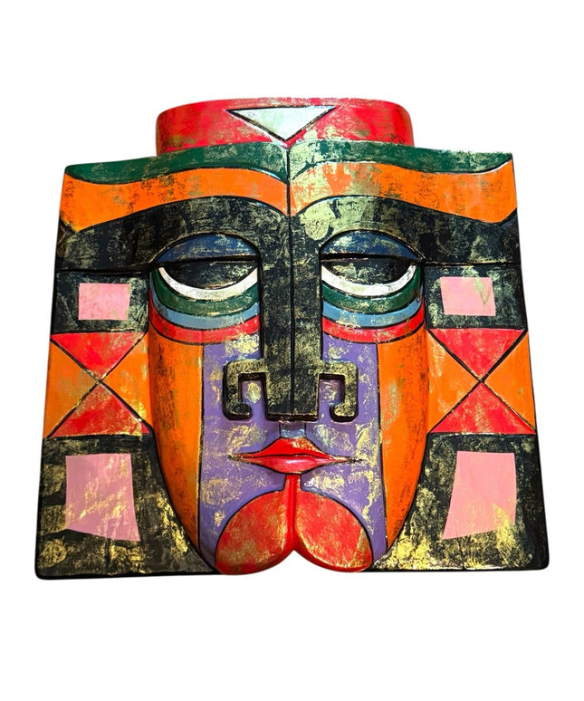 Colorful Abstract Face Wall Art Samuel Burch Cat Hand Painted Wood