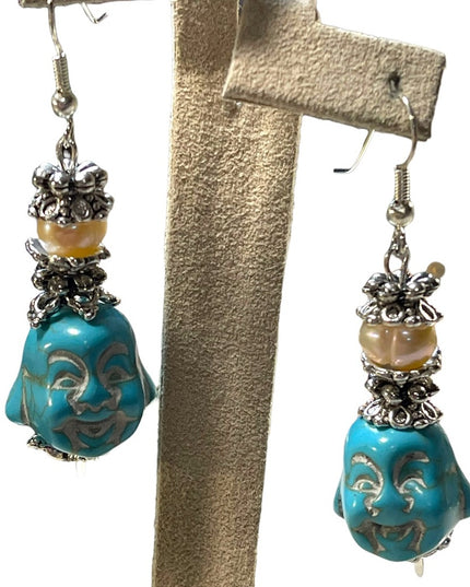 Artisan Dyed Howlite & Fresh water pearl chunky Buddah dangle earrings