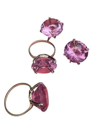 Purple Large Faux Gemstone Glass crystal elegant napkin Rings Set silver