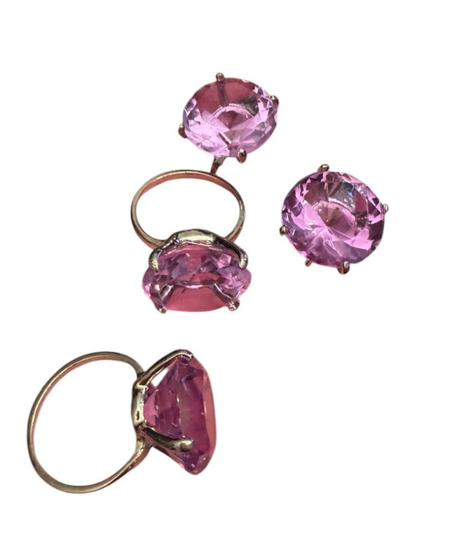 Purple Large Faux Gemstone Glass crystal elegant napkin Rings Set silver