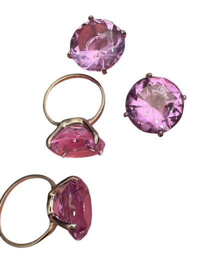 Purple Large Faux Gemstone Glass crystal elegant napkin Rings Set silver
