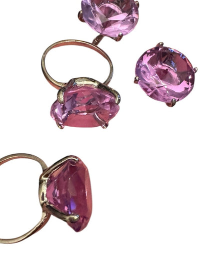 Purple Large Faux Gemstone Glass crystal elegant napkin Rings Set silver