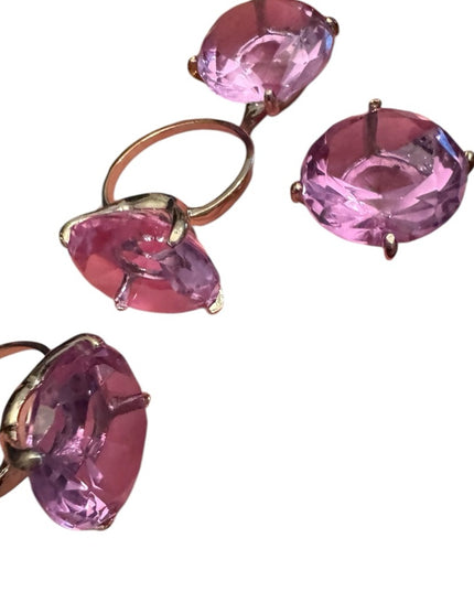 Purple Large Faux Gemstone Glass crystal elegant napkin Rings Set silver