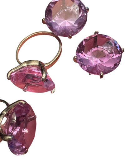 Purple Large Faux Gemstone Glass crystal elegant napkin Rings Set silver