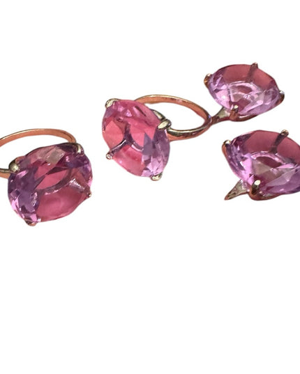 Purple Large Faux Gemstone Glass crystal elegant napkin Rings Set silver