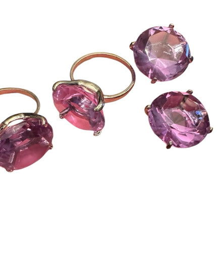 Purple Large Faux Gemstone Glass crystal elegant napkin Rings Set silver