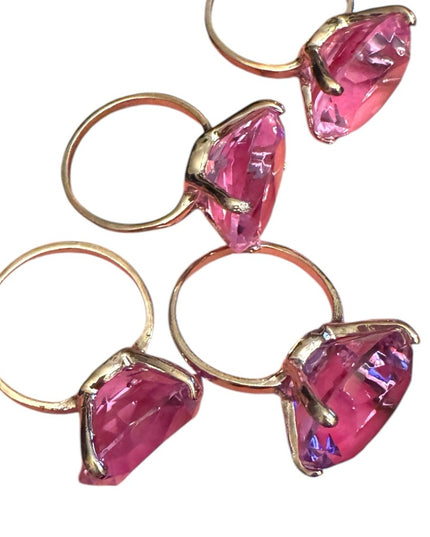 Purple Large Faux Gemstone Glass crystal elegant napkin Rings Set silver