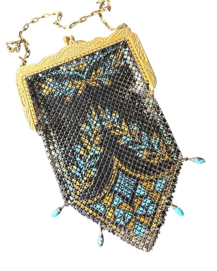 Elegant Antique Black & Gold  Art Deco Mandalian Metal Mesh Stunning!