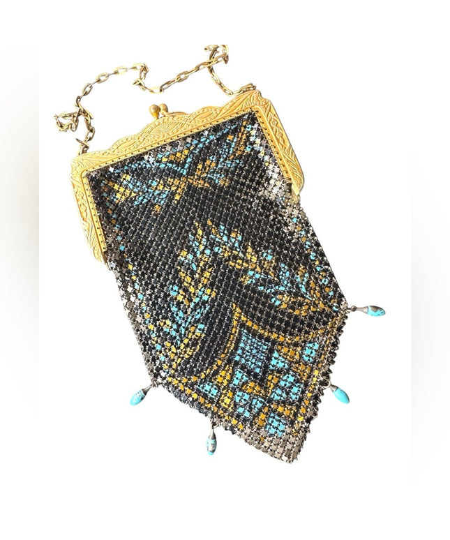 Elegant Antique Black & Gold  Art Deco Mandalian Metal Mesh Stunning!