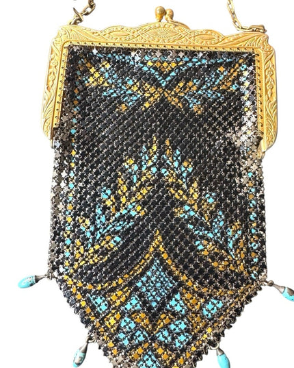 Elegant Antique Black & Gold  Art Deco Mandalian Metal Mesh Stunning!