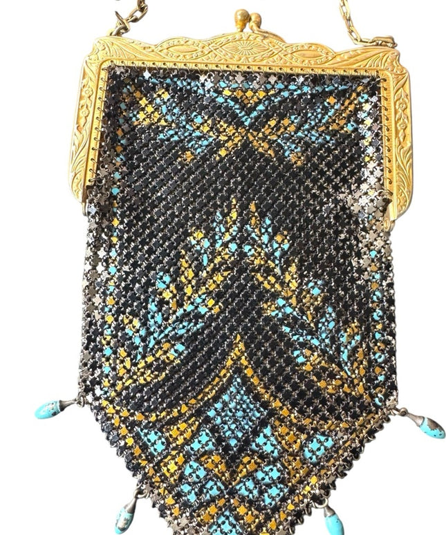Elegant Antique Black & Gold  Art Deco Mandalian Metal Mesh Stunning!