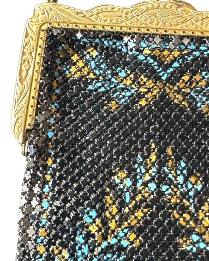 Elegant Antique Black & Gold  Art Deco Mandalian Metal Mesh Stunning!