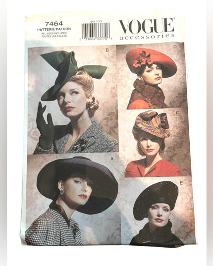 Elegant #7464 VOGUE Retired Sewing Pattern UNCUT Women's Hats High Society