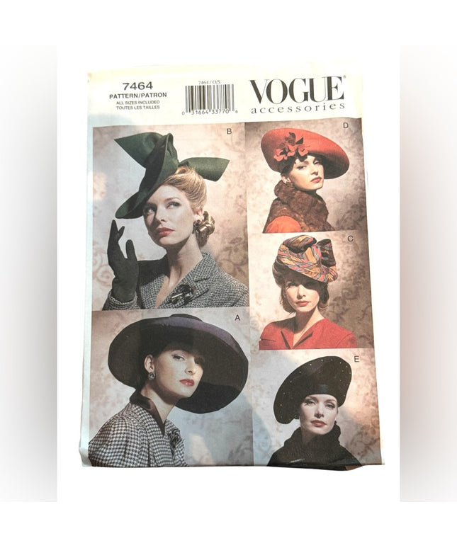 Elegant #7464 VOGUE Retired Sewing Pattern UNCUT Women's Hats High Society