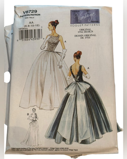 Vogue #8729 Wedding Dress Retired Gown for Bride Sewing Pattern UnCT 14 16 18 20