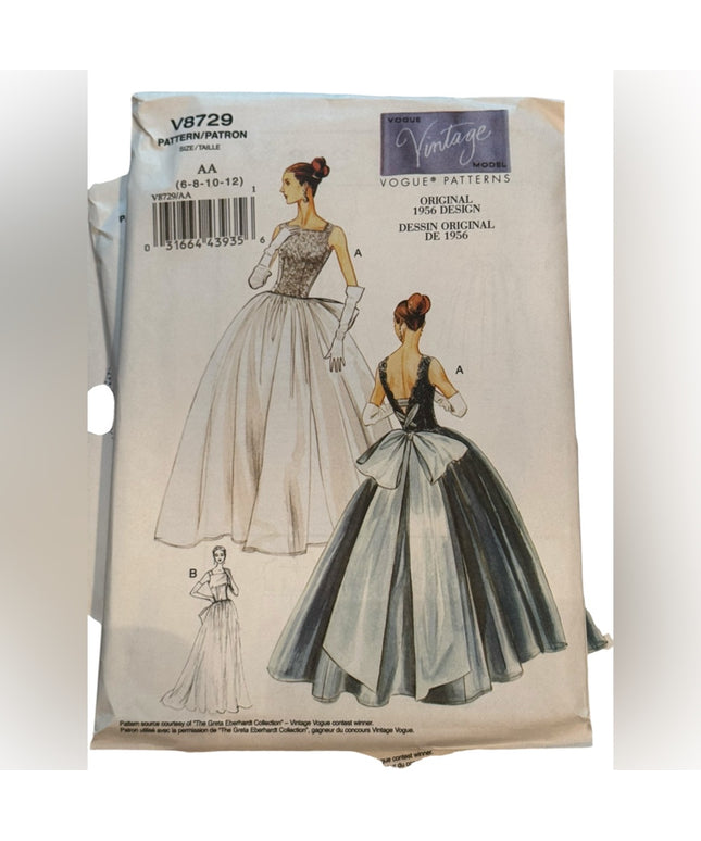 Vogue #8729 Wedding Dress Retired Gown for Bride Sewing Pattern UnCT 14 16 18 20