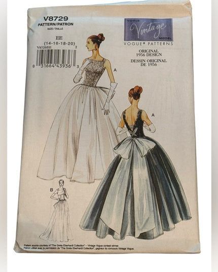 Vogue #8729 Wedding Dress Retired Gown for Bride Sewing Pattern Uncut 6 8 10 12