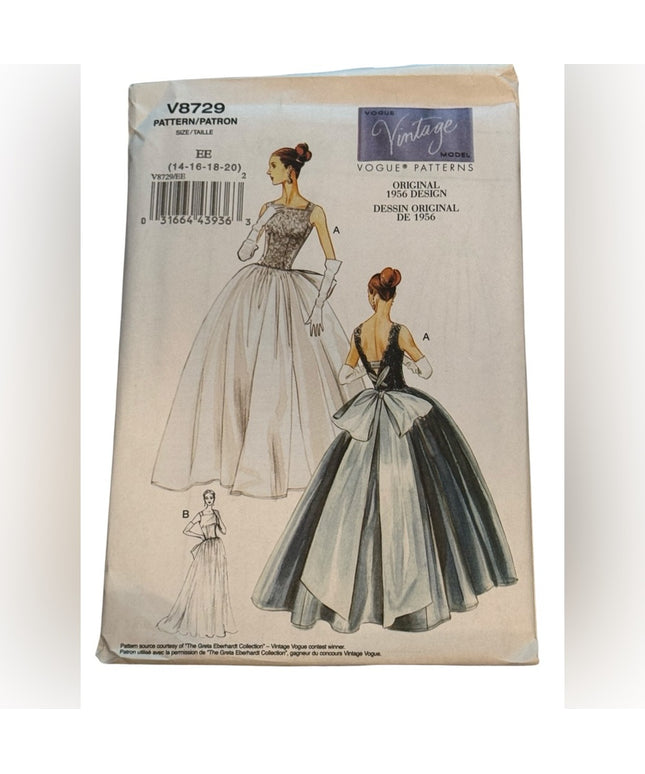 Vogue #8729 Wedding Dress Retired Gown for Bride Sewing Pattern Uncut 6 8 10 12