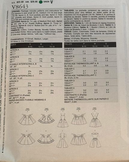 Vintage #8643 Vogue Sewing Pattern Women's Skirt Apron 1952 Design Retro  UNCUT