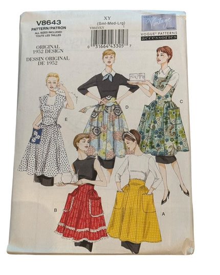 Vintage #8643 Vogue Sewing Pattern Women's Skirt Apron 1952 Design Retro  UNCUT