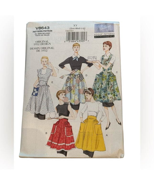 Vintage #8643 Vogue Sewing Pattern Women's Skirt Apron 1952 Design Retro  UNCUT