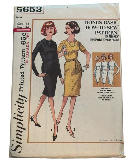 Simplicity #5653 Vintage DRESS Sewing Pattern # 5653 1960s SZ 14
Fitted UNCUT