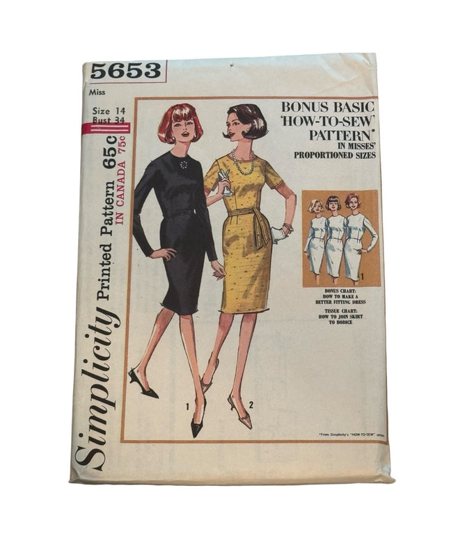 Simplicity #5653 Vintage DRESS Sewing Pattern # 5653 1960s SZ 14
Fitted UNCUT