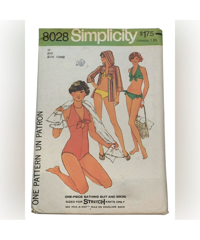 Simplicity #8028 Vintage BIKINI Sewing Pattern C1977 Swimwear UNCUT SZ 12 Miss