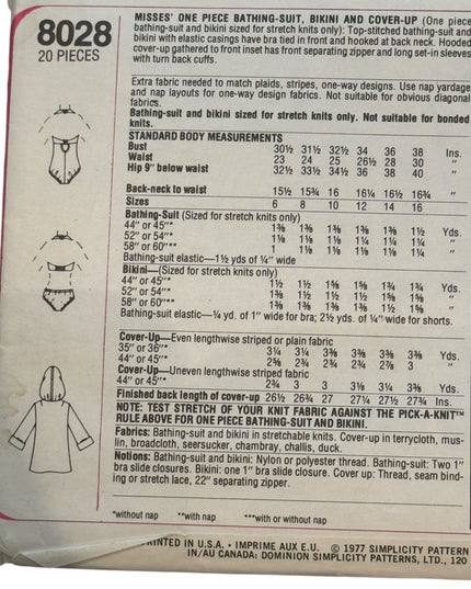 Simplicity #8028 Vintage BIKINI Sewing Pattern C1977 Swimwear UNCUT SZ 12 Miss