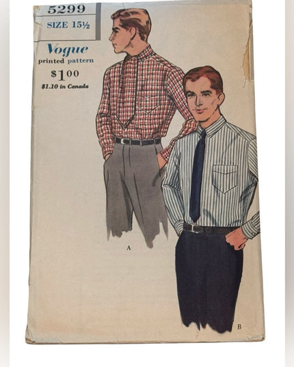Vogue #5299  Vintage SEWING Pattern UNCUT C1961 MENS Shirt Designs UNCUT