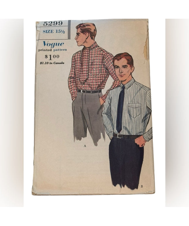 Vogue #5299  Vintage SEWING Pattern UNCUT C1961 MENS Shirt Designs UNCUT