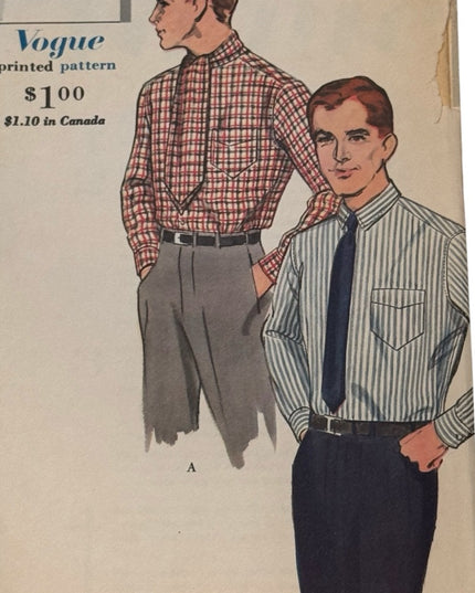 Vogue #5299  Vintage SEWING Pattern UNCUT C1961 MENS Shirt Designs UNCUT