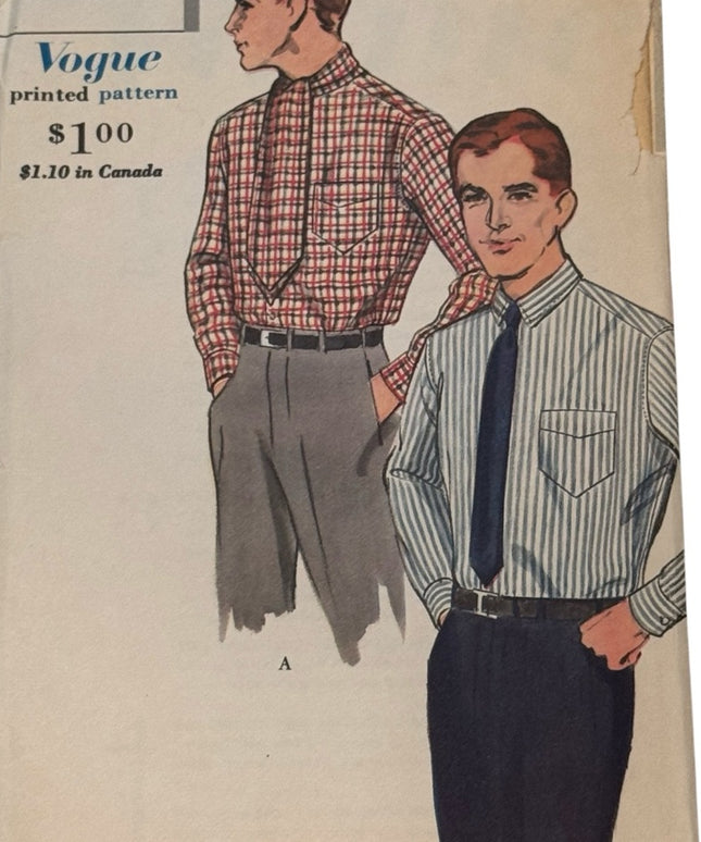 Vogue #5299  Vintage SEWING Pattern UNCUT C1961 MENS Shirt Designs UNCUT