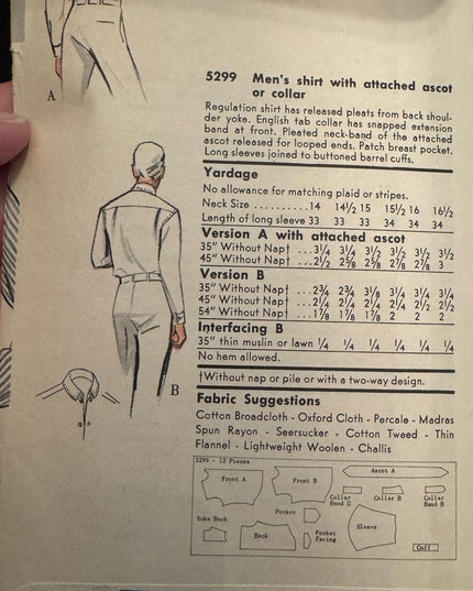 Vogue #5299  Vintage SEWING Pattern UNCUT C1961 MENS Shirt Designs UNCUT