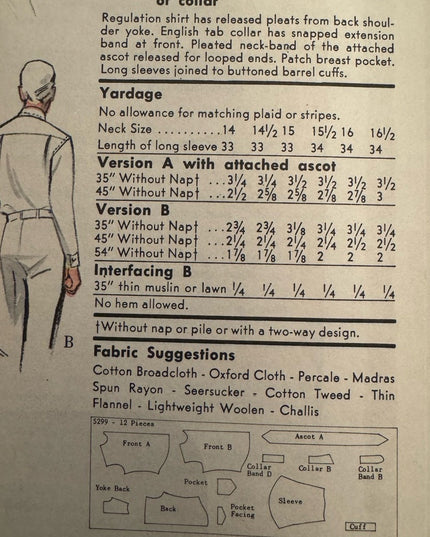 Vogue #5299  Vintage SEWING Pattern UNCUT C1961 MENS Shirt Designs UNCUT