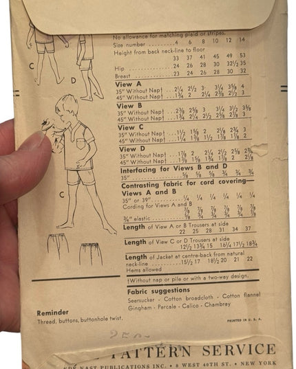 Vogue #2813 Vintage C1950s Kids Pajamas Set Sewing Pattern UNCUT SZ 14