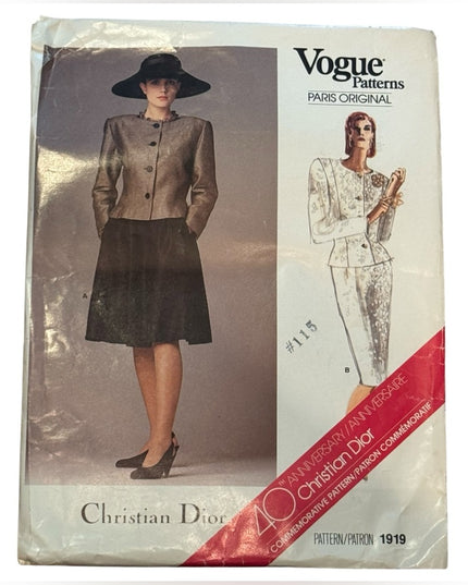 Vogue #1919 Vintage  A-Line Knee-Length Jacket Skirt Christian Dior 40th anniv