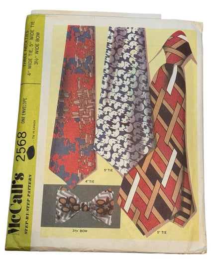 Vintage Mccalls #2568 Men's Tie Pattern w Bow Tie UNCUT C1970