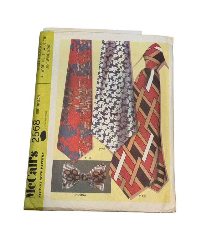 Vintage Mccalls #2568 Men's Tie Pattern w Bow Tie UNCUT C1970