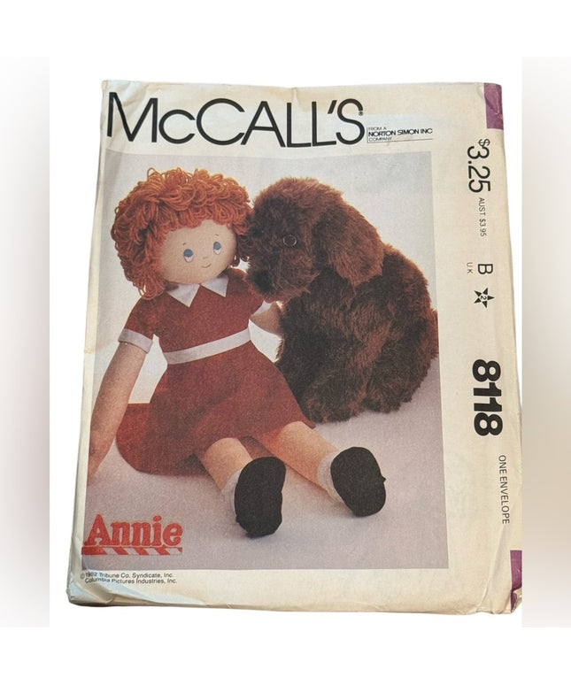McCall's #8118 Vintage C1982 "Annie" and Friend "Sandy" Dolls Pattern UNCUT