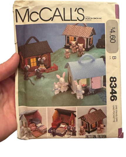 McCalls Crafts #8346 Miniature House Animals Furniture Uncut Pattern C1982