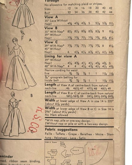 Vintage Vogue #9280 Womens fancy Dress c1950s Sewing Pattern SZ14 B34