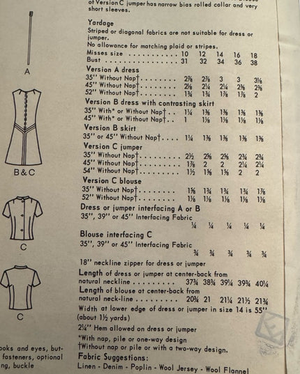 Vogue #6570 Vintage Sewing Pattern Women's Dress jumper bloue UNCUT SZ 12 C1960s