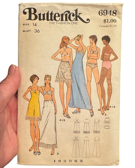 Butterick Vintage #6948 Sewing Pattern C1972 Bra Slip Petticoat Bikinis UNCUT