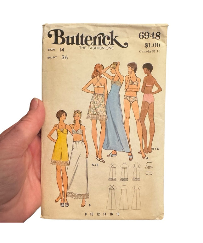 Butterick Vintage #6948 Sewing Pattern C1972 Bra Slip Petticoat Bikinis UNCUT